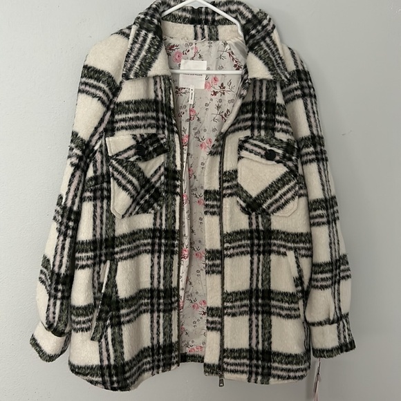 NWT Avec Les Filles Plaid Zip Front Jacket. Black, green and white, women’s M - Picture 5 of 8